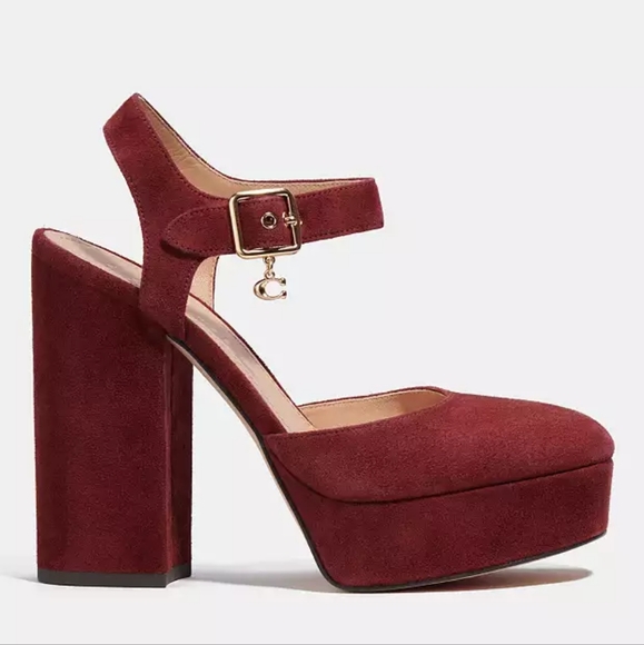 NWTB COACH Isabella suede chunky heel platform pumps size 9 deep red - Picture 3 of 5